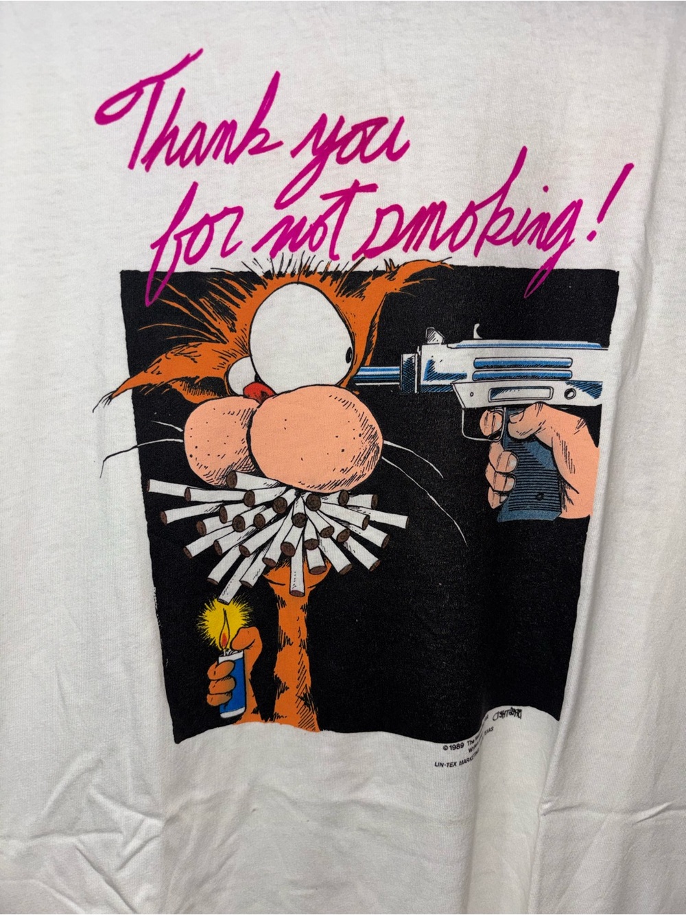 Vintage 1989 Bloom County Bill  the Cat “Thank You For Not Smoking” shirt LRG!!